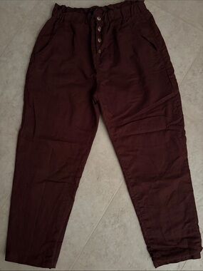 lined Pants in Chocolate Brown Stretch Waist w/functional buttons and pockets